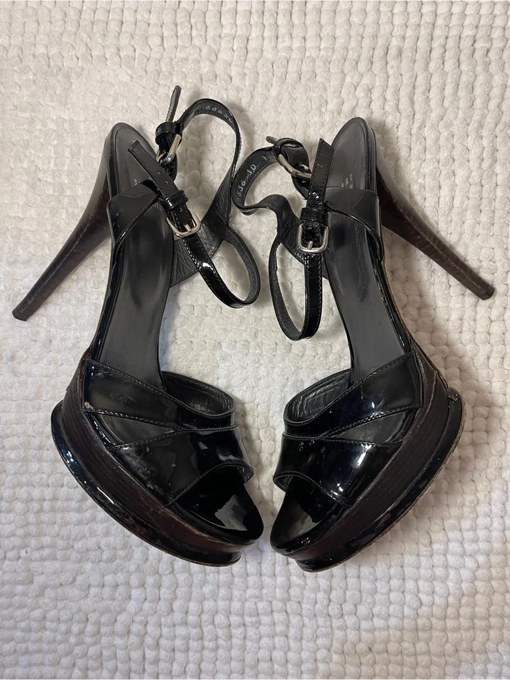 Stuart Weitzman Black Patent Leather Platform Slingback Heels